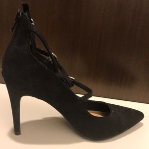 Christian Siriano black suede strapped heel